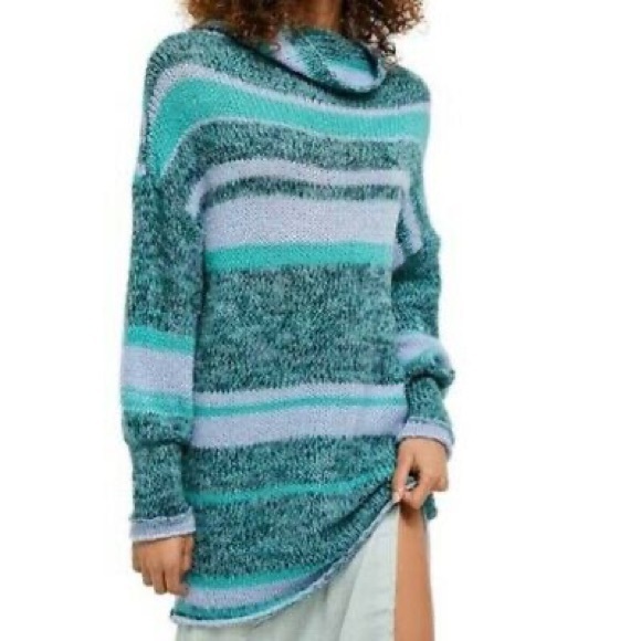 Free People Sweaters - Free People Blue  Green Candy Stripe Tunic Sweater